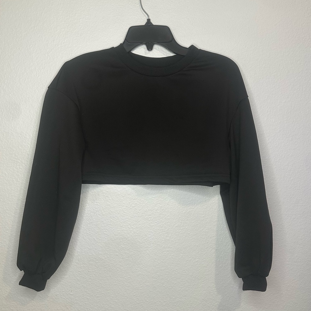 Black Cropped Crewneck Sweatshirt - Women